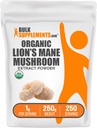 BulkSupplements.com Organic Lion's Mane Mushroom Extract Powder - Lions Mane Supplement Powder, Superfood for Well-Being - Vegan, 1g per Serving, 250g (8.8 oz) (Pack of 1)
