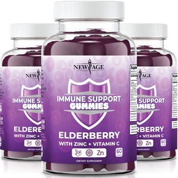 NEW AGE Immune System Support Gummies - Sambucus Black Elderberry Gummies with Vitamin C and Zinc (180 Count (Pack of 3))