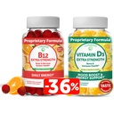 Lunakai Vitamin D3 and Vitamin B12 Gummies Bundle - Immunity, Bone and Mood Support VIT D3 2000IU Supplement - 3000mcg Methylcobalamin High Absorption Energy Gummy