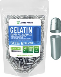 XPRS Nutra Size 2 Empty Capsules - 100 Count Empty Gelatin Capsules - Pills DIY Capsule Filling - Pure Bovine Pill Gel Caps for Do-It-Yourself Supplements (Silver)