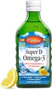 Carlson - Super D Omega-3, Wild-Caught Norwegian Arctic Cod Liver Oil, 2000 IU (50 mcg) Vitamin D3, 1100 mg Omega-3s, Sustainably Sourced Nordic Fish Oil Liquid, Lemon, 250 ml