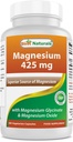 Best Naturals Magnesium 425 mg 180 Veggie Capsules - High Absorption Magnesium Glycinate & Magnesium Oxide Chelated, Non-GMO, Gluten Free Muscle Relax (180 Count (Pack of 1))