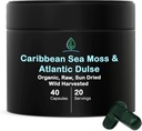 Holistic Bin Organic Sea Moss Capsules 100% Pure Caribbean Sea Moss + Dulse Seaweed | Wild Harvested | No Fillers | Rich in Antioxidants, Minerals, and Iodine (40 Capsules)
