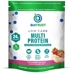 BioTrust Low Carb Protein Powder - Delicious Whey & Casein Blend from Grass-Fed Hormone Free Cows - Non GMO, Gluten Free (Strawberry Banana)