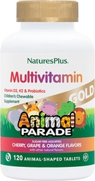 NaturesPlus Animal Parade Gold Children's Multivitamin - Assorted Cherry, Orange & Grape Flavors - 120 Animal-Shaped Chewable Tablets, Pack of 3 - Vegan, Gluten Free - 180 Total Servings