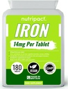 Iron Tablets 14mg - Easy to Swallow one-a-Day Formula - Helps Reduce Tiredness & Fatigue, Energy Booster, Supports Immune System, Formation of Red Blood Cells - 6 Month Supply - 180 Vegan Supplement