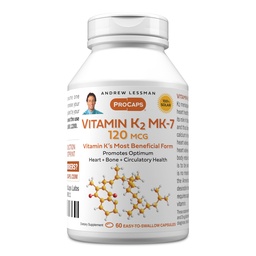 ANDREW LESSMAN Vitamin K2 MK7 120 mcg 60 Softgels - Essential for Healthy Calcium Utilization, Promotes Optimum Skeletal, Heart and Arterial Health. No Additives. Small Easy to Swallow Softgels