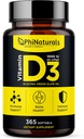 PhiNaturals Vitamin D3 1000iu Softgels Supplement Olive Oil Base 365 Gel Caps One Year Supply of VIT D, Vitamina D 3 1000 iu