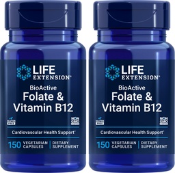 Life Extension BioActive Folate & Vitamin B12, 150 Vegetarian Capsules (Pack of 2), Non GMO, Gluten Free