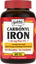 Iron Supplement, 65 mg Carbonyl Iron Plus Vitamin C, Energy & Blood Support for Women & Men, Better Absorption, Gentle on The Stomach, No Nausea, No Constipation, Vegan, Non-GMO, 60 Ct