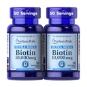 Puritan's Pride Premium Ultra Mega Biotin 10,000mcg, Dietary Supplement for Healthy Hair, Skin, Nails, and Energy Metabolism Support, 100 Day Supply, 50 Rapid Release Softgels, 2 Pack