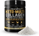 Keto Multi Collagen Peptides 16.2 oz - Bone Broth Protein Powder, with 5 Types Hydrolyzed Collagen, MCT Oil & Biotin for Skin, Joints, Hair & Nails, Unflavored Collagen Powder