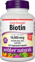 Webber Naturals Biotin 10,000 mcg, Extra Strength, 120 Capsules, Healthy Hair, Skin & Nails, Vitamin Supplement, Vegan
