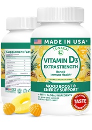 Lunakai USA Made Vitamin D3 Gummies 2000 IU - Non-GMO, Gluten-Free Vitamin D Gummies for Women & Men - Bone, Immune & Energy Support, 60ct