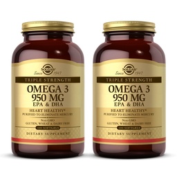 Solgar Triple Strength Omega 3 950 mg - 100 Softgels, Pack of 2 - Supports Joint & Skin Health - Non-GMO, Gluten Free, Dairy Free - 200 Total Servings