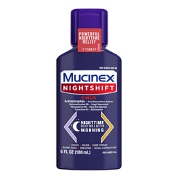 Mucinex Nightshift Sinus, Cold And Flu Cough Medicine For Adults, Powerful Nighttime Sinus Medicine For Sinus Relief, Sore Throat Relief, Cough Suppressant & Nasal Decongestant For Adults, 6 Fl Oz