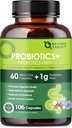 Probiotics for Women Digestive Health with Prebiotic Fiber - Fiber Supplement with 60 Billion Probiotic for Regularity & Gut Cleanse - Supports Occasional Constipation - 106 Veggie Capsules