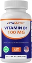 Vitamatic Vitamin B1 100 mg, 250 Tablets, Non-GMO, Thiamine