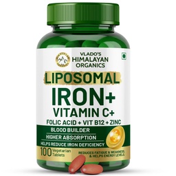 Vlado's Himalayan Organics Chelated iron supplement for women with Vitamin C,B12,Zinc & Folic Acid | Boost Hemoglobin Levels | Improves Concentration Level,Energy & Blood Building-100 Veg Tablets