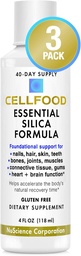 Cellfood Essential Silica Anti-Aging Formula - 4 fl oz, 3 Pack - Supports Healthy Bones, Joints, Hair, Skin, Nails, Teeth & Gums - Easy to Absorb - Gluten & Thiaminase Free, Non-GMO - 120-Day Supply