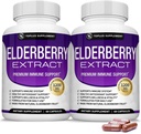 Organic Elderberry Capsules with Sambucus Extract - Pure Elderberry Fruit for Immune Support, Skin Health & Powerful Antioxidant, Boost Immunity for Men & Women, 60 Veggie Capsules, Non-GMO & No Sugar