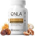 ONLA Vegan Mushroom Supplement - 10-in-1 Lions Mane Mushroom, Reishi Mushroom, Cordyceps, Shiitake - Mushroom Capsules for Immune System, Natural Brain Supplements for Memory and Focus (60 Cap)