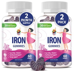 SUNNY SAM Iron Gummies for Kids & Adults - Iron Vitamins with Vitamin C, 10mg per Serving - Chewable Fruit Gummy for Immune Support Red Blood Cell Production