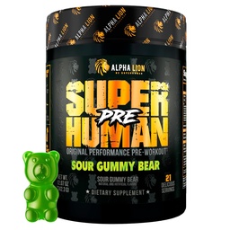 ALPHA LION Superhuman Pre Workout Powder, Beta Alanine, L-Taurine & Tri-Source Caffeine for Sustained Energy & Focus, Nitric Oxide & Citrulline for Pump (21 Servings, Sour Gummy Bear Flavor)