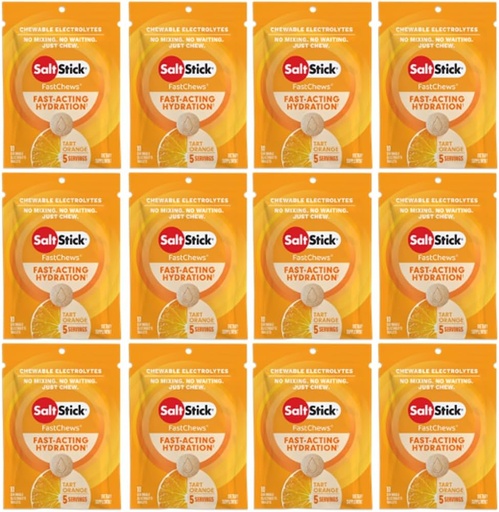 SaltStick Electrolyte FastChews - 120 Count Orange Flavor - Electrolyte Tablets for Hydration, Salt Tabs - 10 Count (Pack of 12)