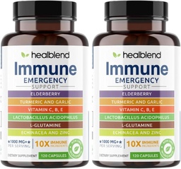 healblend 10 in 1 Immune Support Supplement Booster with Elderberry, Zinc, Echinacea, Turmeric, Lactobacillus Acidophilus, for Adults (2 Pack)