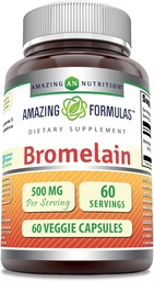 Amazing Formulas Bromelain 500mg 2400 GDU, 60 Veggie Capsules | Non-GMO | Gluten Free | Made in USA | Ideal for Vegetarians