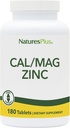 NaturesPlus Cal/Mag/Zinc - 1,000 mg Calcium, 500 mg Magnesium, 75 mg Zinc - 180 Vegetarian Tablets - Multi Mineral Supplement, Supports Bone, Heart & Immune Health - Gluten-Free - 45 Servings