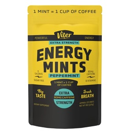 Viter Energy Extra Strength Caffeinated Mints 80mg Caffeine, B Vitamins, Sugar Free. (Peppermint, 8oz, Bulk Bag)