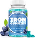 Iron Gummies for Women & Men - Iron Supplement with Vitamin B6, B12, C, Zinc, Folate for Adults & Kids - Support Iron Deficiency, Anemia, Energy Boost, Blood Builder - Sugar Free Vegan 60ct Blueberry