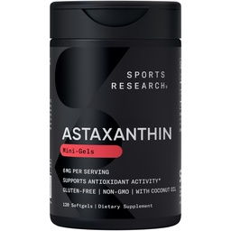 Sports Research® Icelandic Astaxanthin 6mg with Organic Coconut Oil - Antioxidant Supplement for Skin & Eye Health - Soy Free · Non-GMO · Gluten Free - 120 Softgels